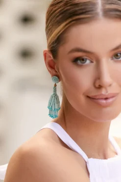 Adorne Beaded Tassel Event Earrings | Teal