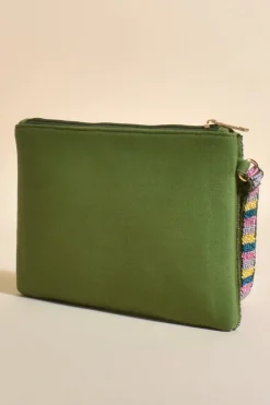 Adorne Beaded Weave Pattern Clutch Green