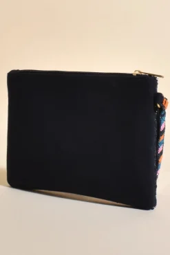 Adorne Beaded Weave Pattern Clutch | Navy