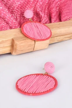 Adorne Contrast Colour Woven Drop Earrings | Pink/Red
