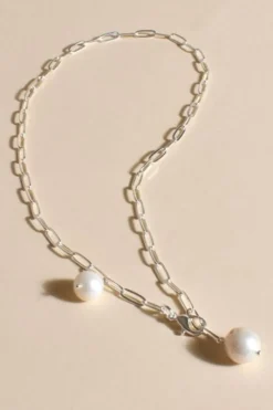 Adorne Dual Pearl Charm Necklace | Cream/Silver