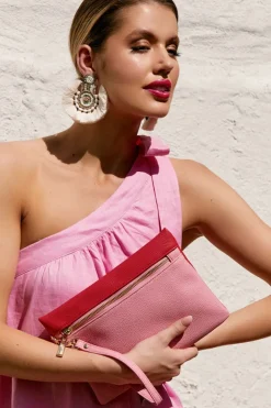 Adorne Eliza Zip Front Pouch | Red x Pink