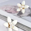 Adorne Enamel Pearl Daisy Stud Earrings | White & Gold