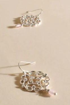 Adorne Fallon Stone Drop Filigree Hook Earrings | Pink/Silver
