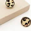 Adorne Hide Button Clip On Earrings | Leopard Gold