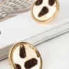 Adorne Hide Button Stud Earrings | Cream Leopard
