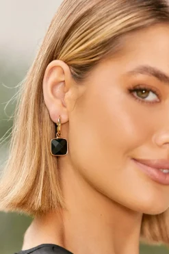 Adorne Jewel Drop Mini Hoop | Black