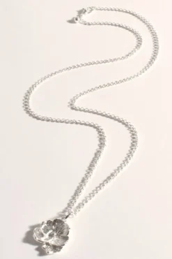 Adorne Long Pansy Pendant Necklace | Silver