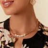 Adorne Pearl Panel Front Short Necklace | Gold/Cream