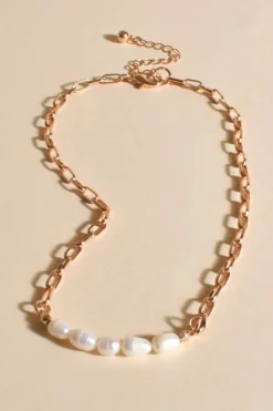 Adorne Pearl Panel Front Short Necklace | Gold/Cream