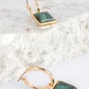 Adorne Square Stone Mini Hoops | Green & Gold