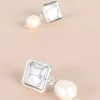 Adorne Stone Pearl Mix Earrings | White Silver
