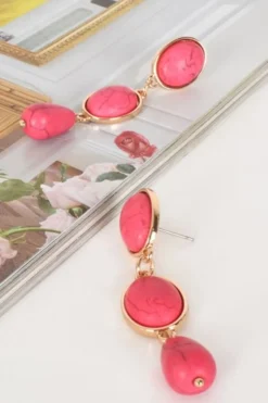 Adorne Trio Stone Drop Earrings | Fuschia