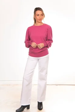 Bridge & Lord Crew Neck Pullover With Puff Sleeve | Pink Rose