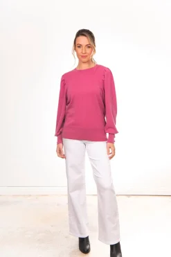 Bridge & Lord Crew Neck Pullover With Puff Sleeve | Pink Rose