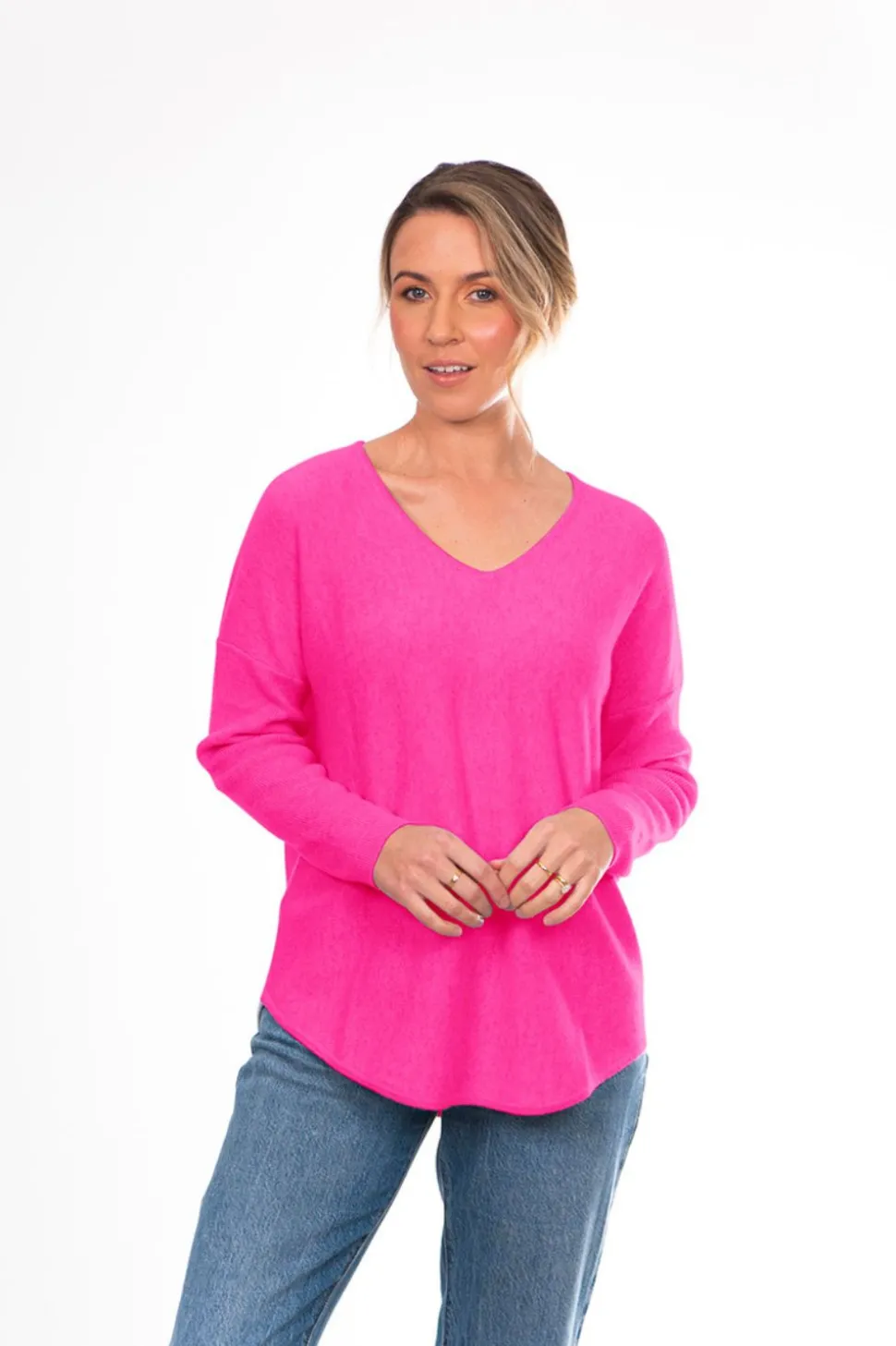 Bridge & Lord Queen Sofia Curved Hem Pullover | Pink Grapefruit