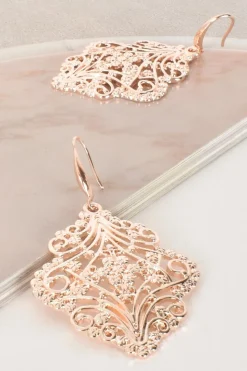 Celtic Pattern Hook Earrings | Rose Gold