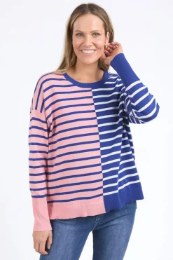 Elm Lifestyle Louise Spliced Knit | Deep Blue/Pink Blush
