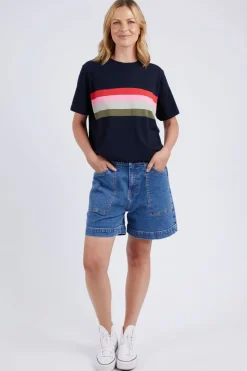Elm Lifestyle Terra Tee | Navy & White Stripe