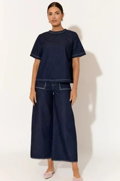 Emmie Contrast Stitch Pant | Denim