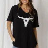 Fashion Express Avalon Steer V-Neck Tee | Black