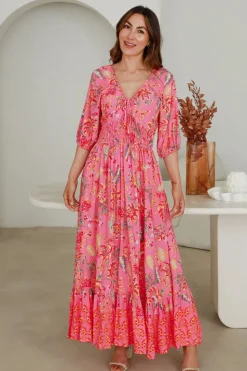 Fashion Express Beverly V-Neck Midi Dress | Pink Floral