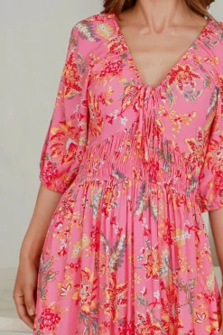 Fashion Express Beverly V-Neck Midi Dress | Pink Floral