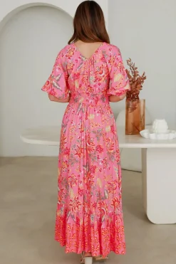 Fashion Express Beverly V-Neck Midi Dress | Pink Floral