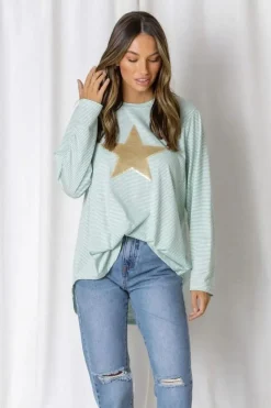 Fashion Express Billie Sequin Star Tee | Mint Stripe