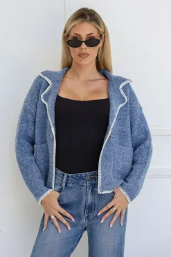 Fashion Express Blanket Stitch Jacket | Blue