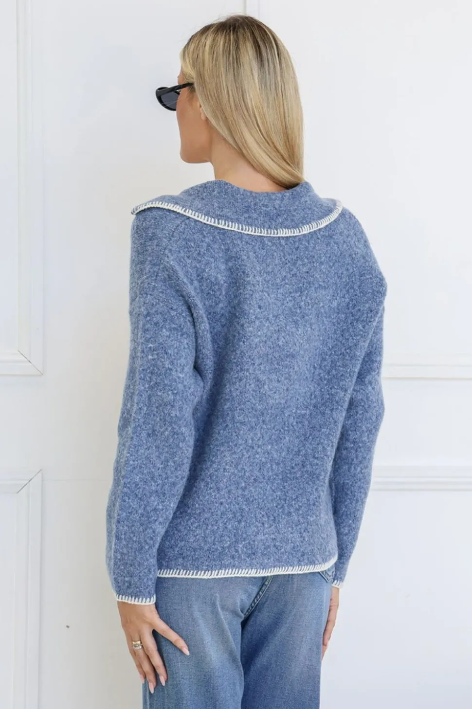 Fashion Express Blanket Stitch Jacket | Blue