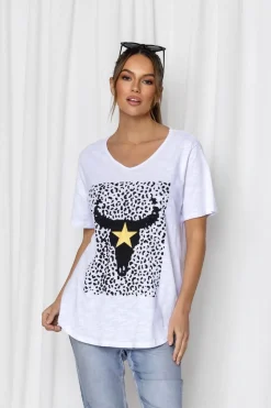 Fashion Express Dillan Steer Tee | White Leopard