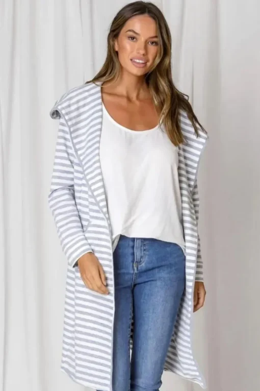 Fashion Express Hudson Stripe Cardi | Grey/White