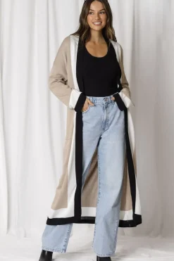 Fashion Express Kendall Tri-Coloured Cardi | Taupe/Black