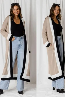 Fashion Express Kendall Tri-Coloured Cardi | Taupe/Black