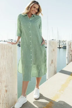 Fashion Express Sofia Shirt Dress | Green Stripe