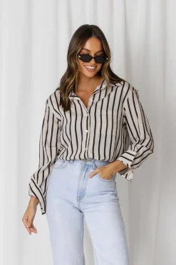 Fashion Express Solace Stripe Relaxed Shirt | Taupe/Black