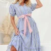 Fashion Express Sunset Tie Stripe Dress | Blue/Red