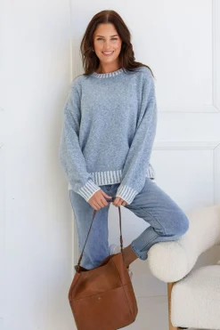 Fashion Express Tilly Blanket Stitch Crew | Blue