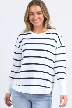 Foxwood Farrah Stripe Long Sleeve Top | White/Navy Stripe