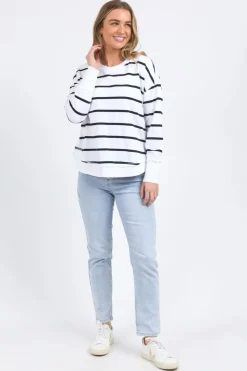 Foxwood Farrah Stripe Long Sleeve Top | White/Navy Stripe