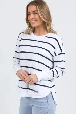 Foxwood Farrah Stripe Long Sleeve Top | White/Navy Stripe
