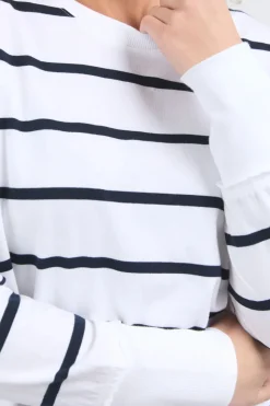 Foxwood Farrah Stripe Long Sleeve Top | White/Navy Stripe