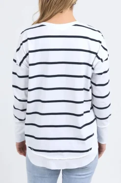 Foxwood Farrah Stripe Long Sleeve Top | White/Navy Stripe