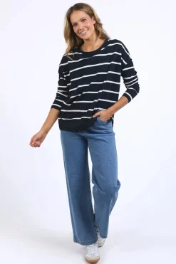 Foxwood Jayne Stripe Throw On Top | Navy/White Stripe