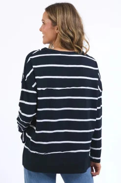 Foxwood Jayne Stripe Throw On Top | Navy/White Stripe