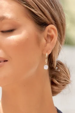 Glass Drop Hoop Earrings | Opal / Gold