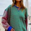 Hammill & Co Retro Stripe Sweat | Green/Pink