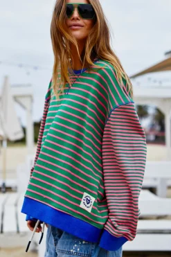 Hammill & Co Retro Stripe Sweat | Green/Pink