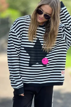 Hammill & Co Star Stripe Waffle Top | Black/White
